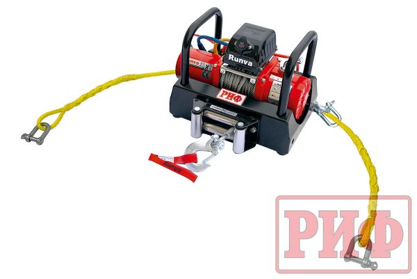 Лебёдка переносная РИФ 9.5XS c площадкой и проводами (в сборе), коротий барабан, стальной трос. Артикул: 9.5XS-KIT