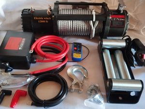 Электрическая автомобильная лебедка со стальным тросом 12V Electric Winch 12000 lbs 5443 кг с пультом ДУ