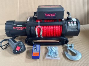 Электрическая автомобильная лебедка с синтетическим тросом 12V Electric Winch SAVIOR 13500 lbs 6136 кг